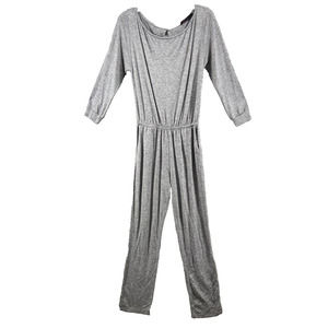 Fraiche By J Jumpsuit Womens Sz S Gray Blouson Soft Lounge 3/4 Sleeve Boat Neck‎